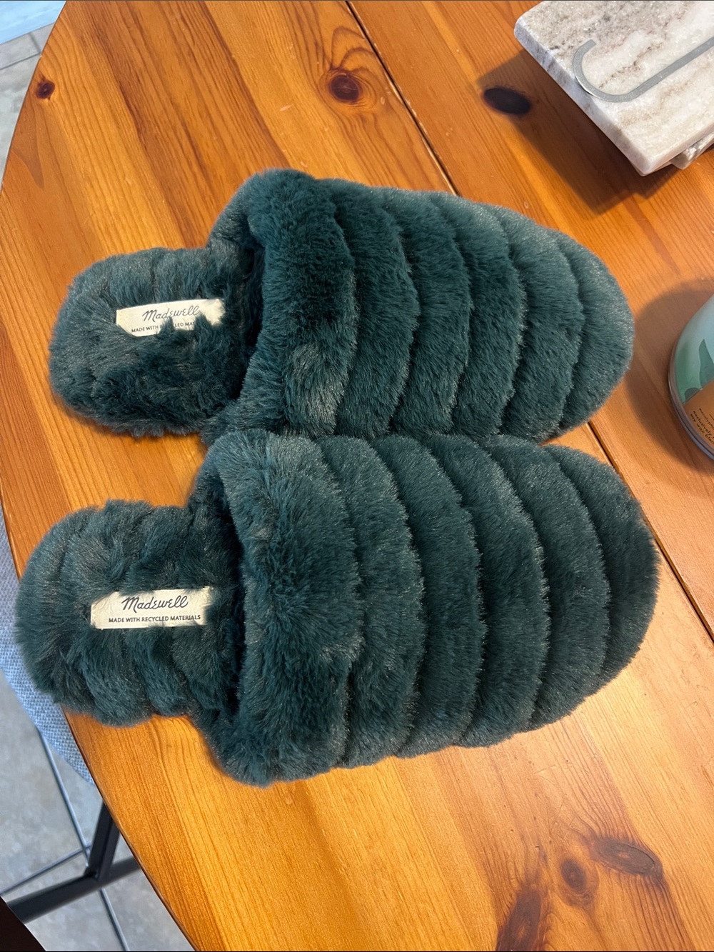 Madewell Plush Slide Slippers in Deep Teal size 7
